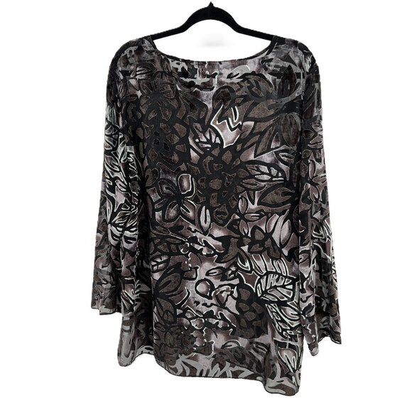 🖤Chic Sheer Burnout Velvet Blouse by Additions by Chico's  Black Brown Size 3🖤 - Picture 2 of 14
